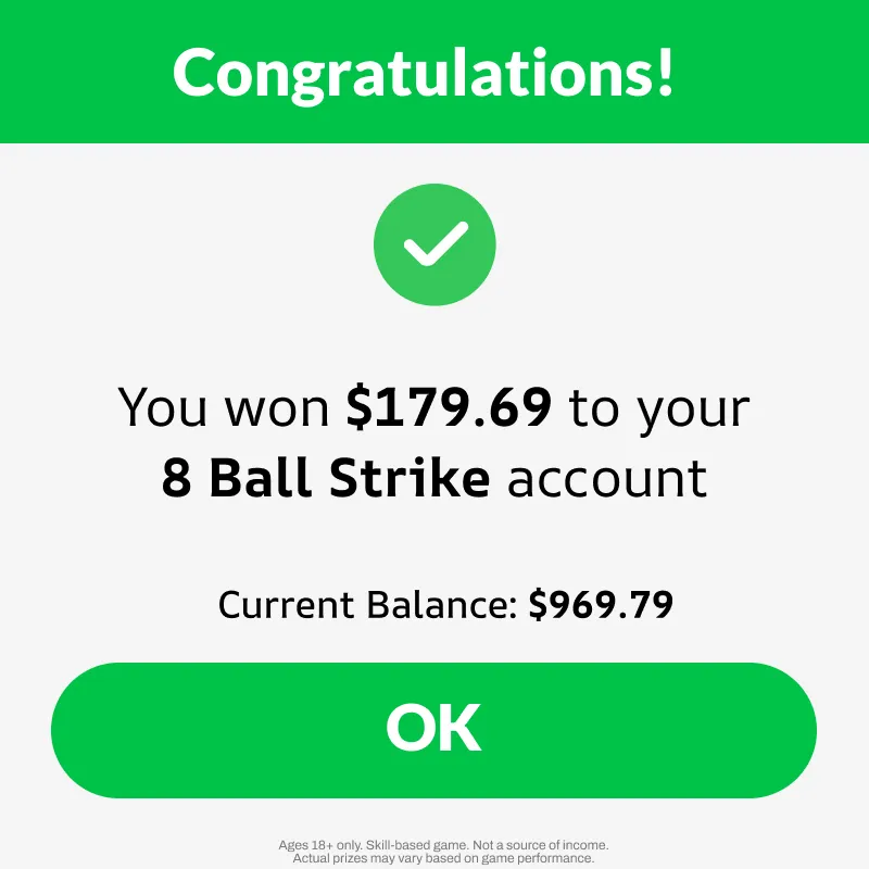 Advertising creative for 8 Ball Strike: Win Real Cash