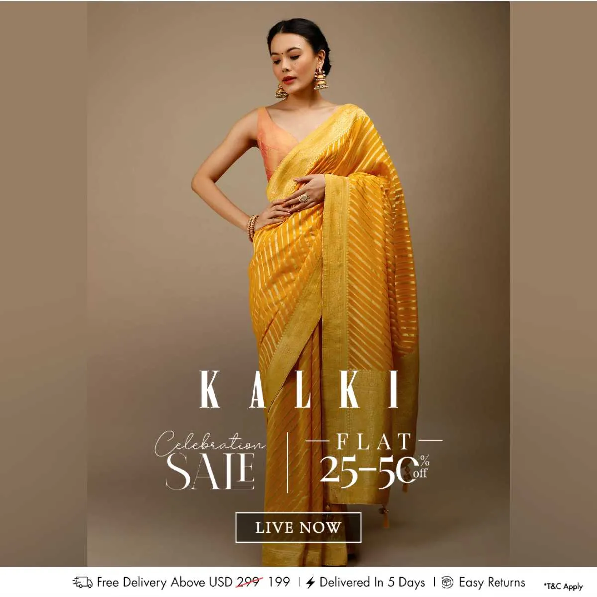 Radiant Yellow Saree In Georgette With Brocade Woven Diagonal Stripes And Floral Border