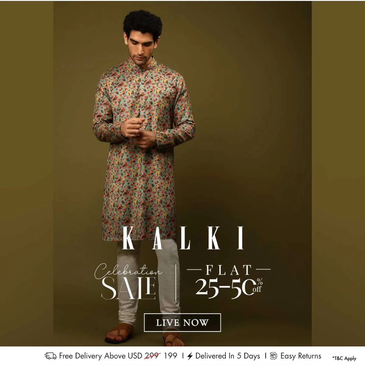 Coral Sand Floral Motifs Print Kurta